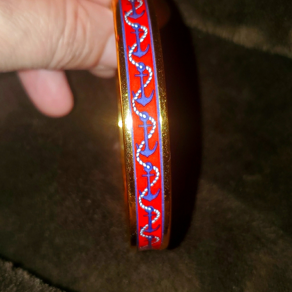 Hermes gold enamel bangle bracelet with Anchors ⚓